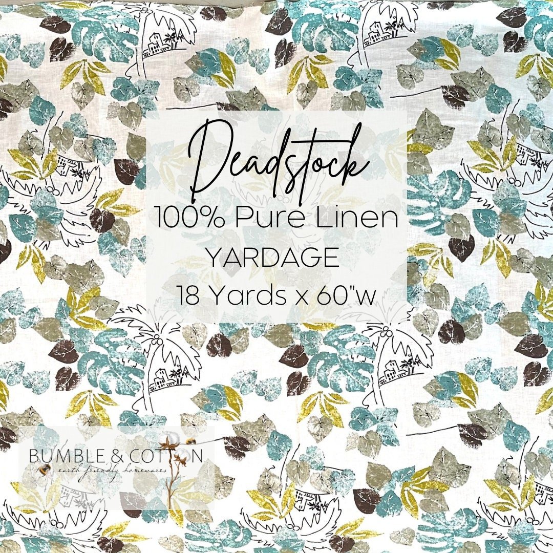 Linen Deadstock Yardage || Botanical Lightweight Linen || Botanical Nature Textile Fabric