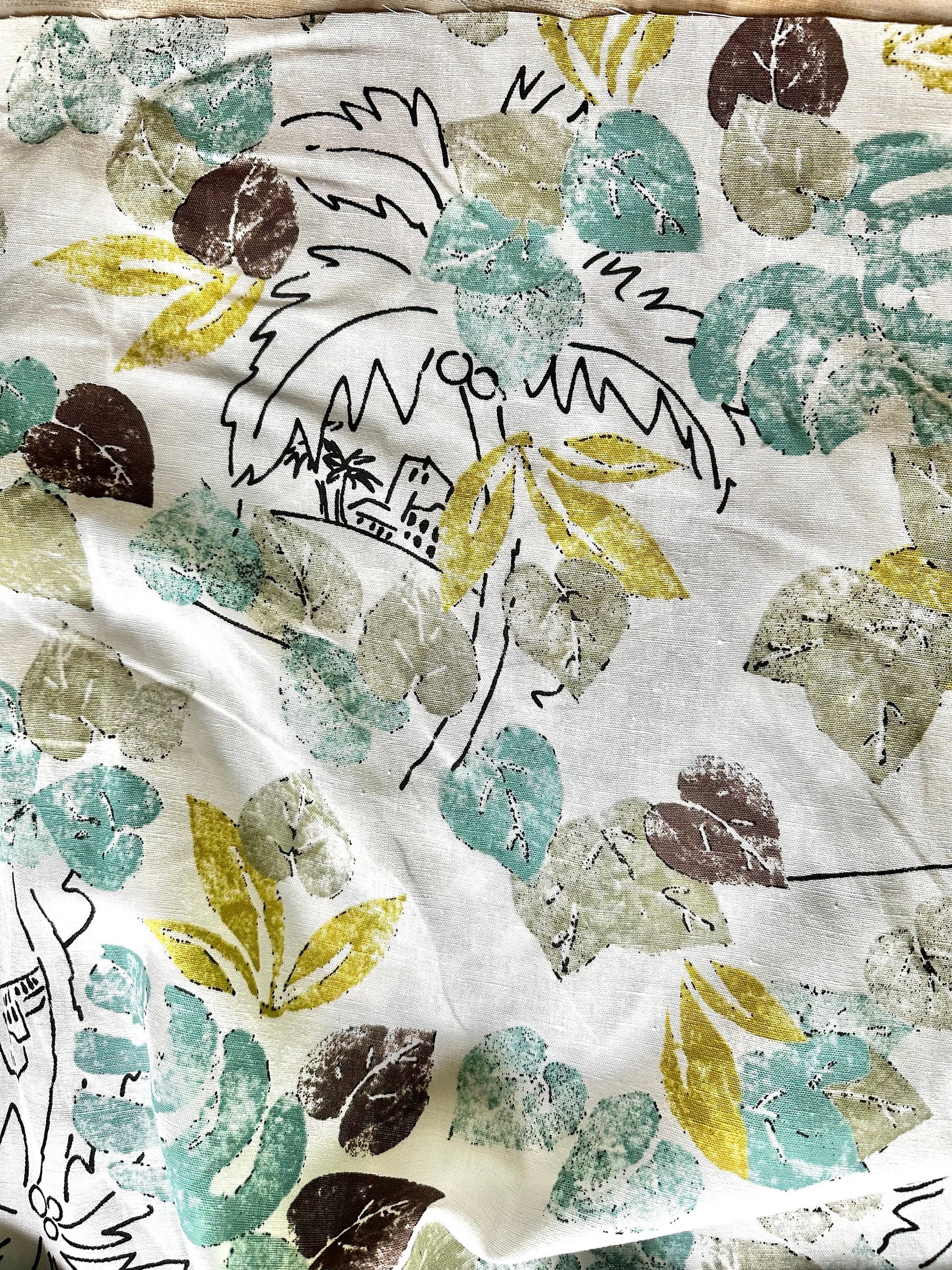 Linen Deadstock Yardage || Botanical Lightweight Linen || Botanical Nature Textile Fabric