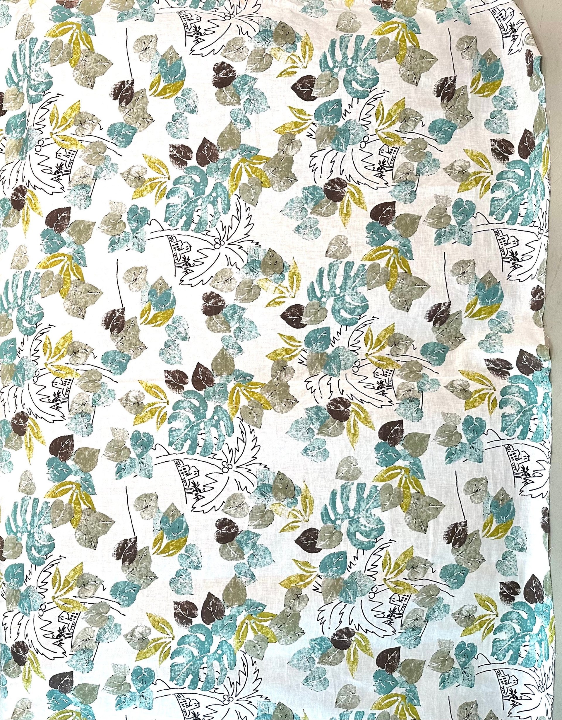 Linen Deadstock Yardage || Botanical Lightweight Linen || Botanical Nature Textile Fabric