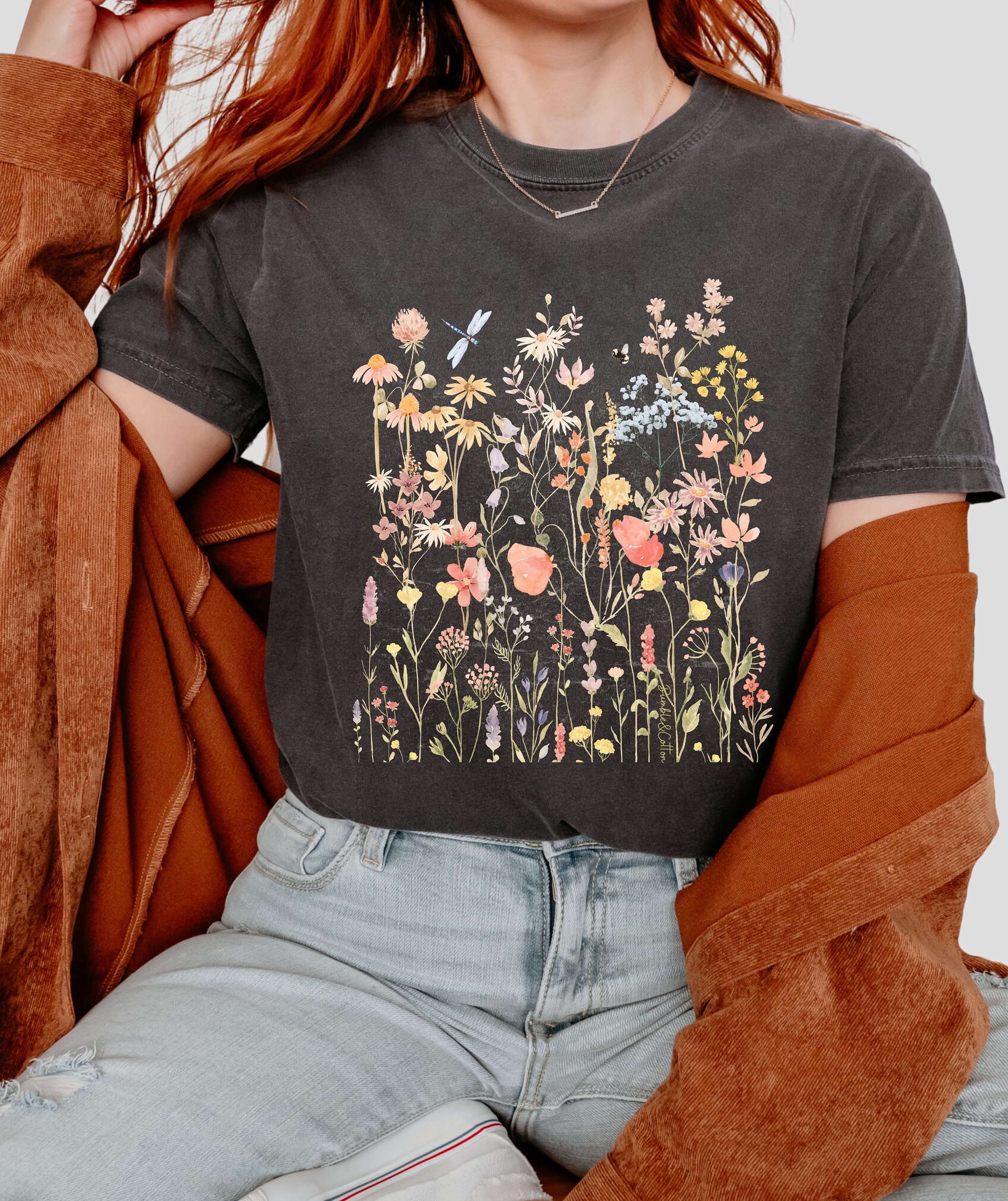 Wildflower Menagerie T-shirt || Boho Vintage Wildflower Tee || Gender Neutral Gift