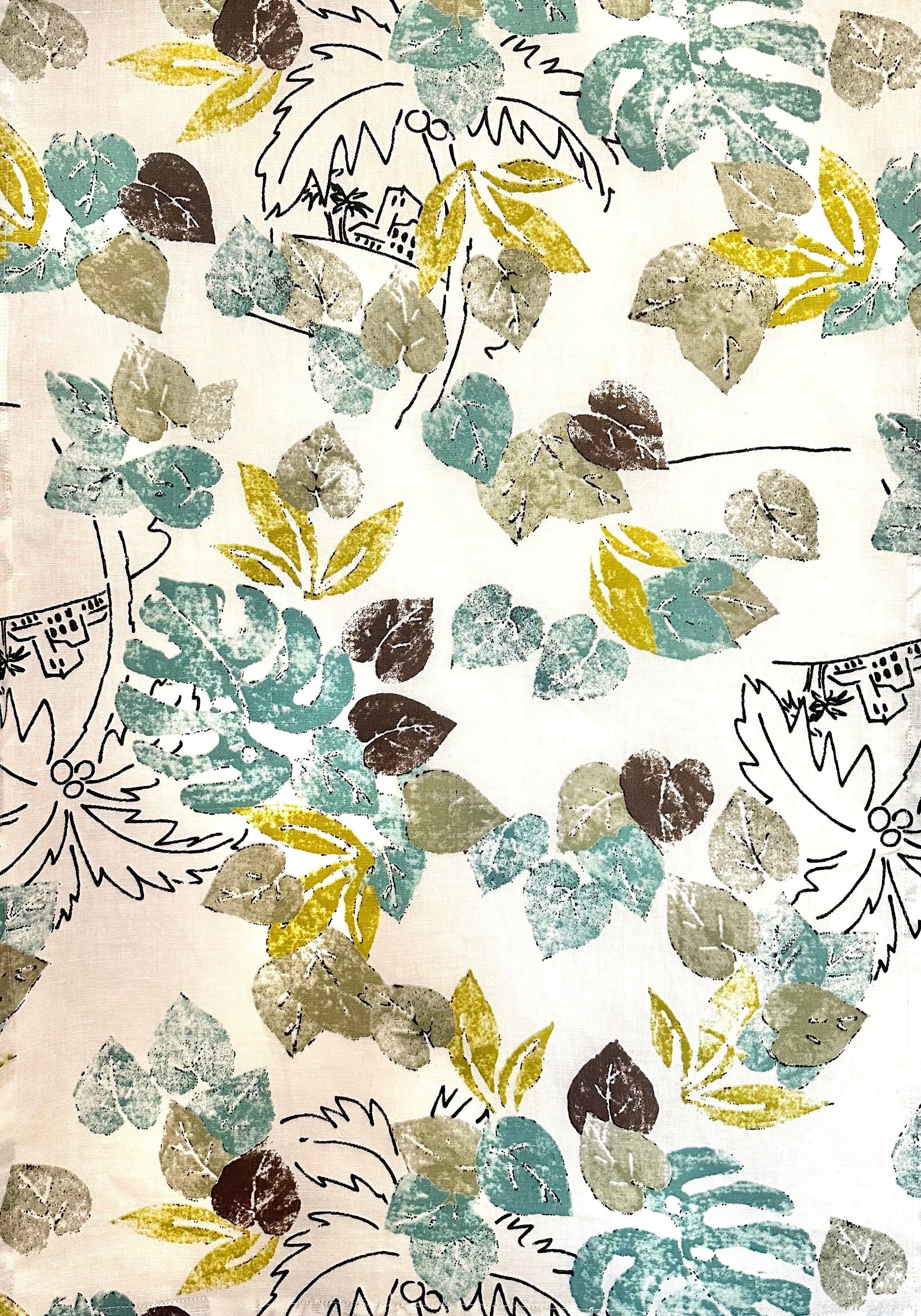 Linen Deadstock Yardage || Botanical Lightweight Linen || Botanical Nature Textile Fabric