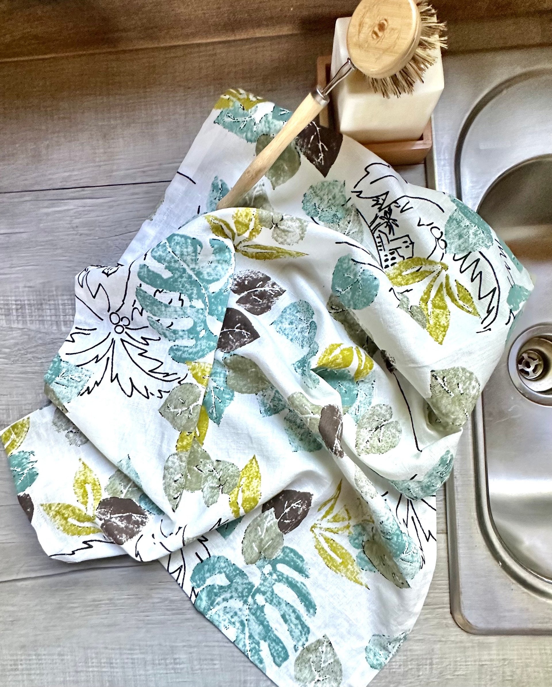 Linen Botanical Kitchen Towel || 100% Pure Linen Kitchen Towel
