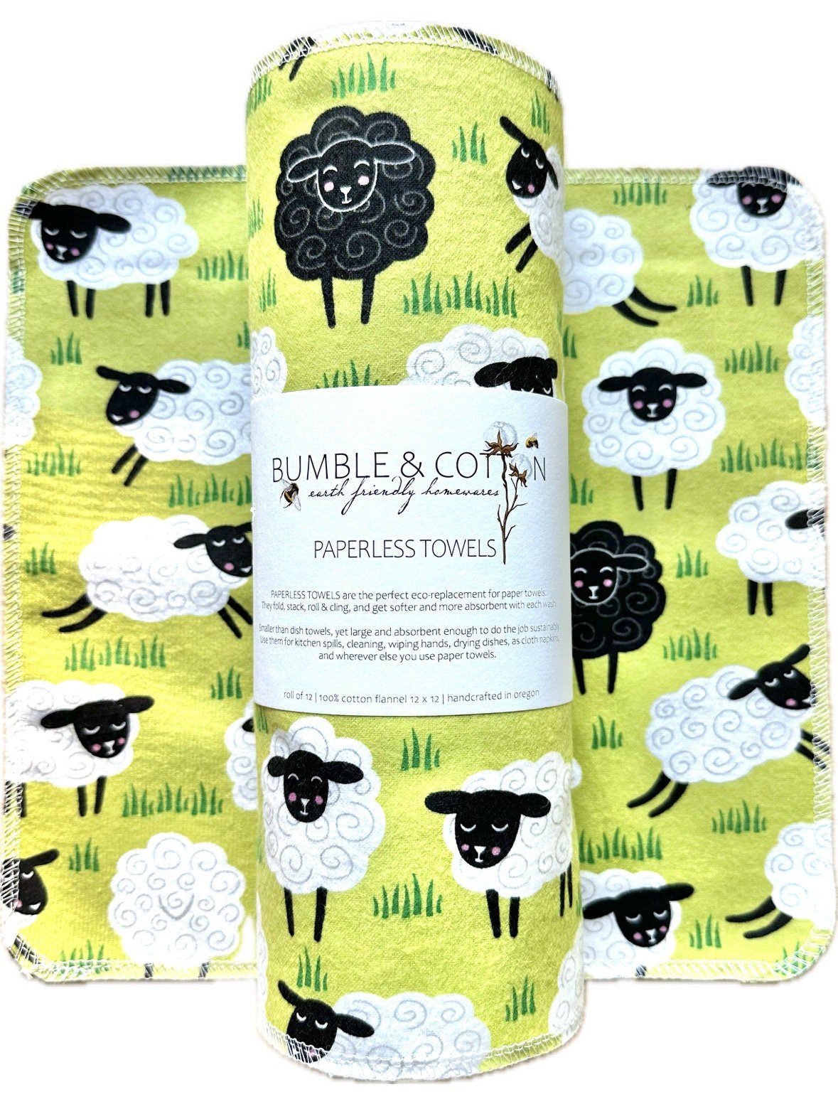 Sheepies Paperless Towels || Unpaper Towels 12x12 || Zero-Waste Eco Kitchen Gift || Sheep lovers gift