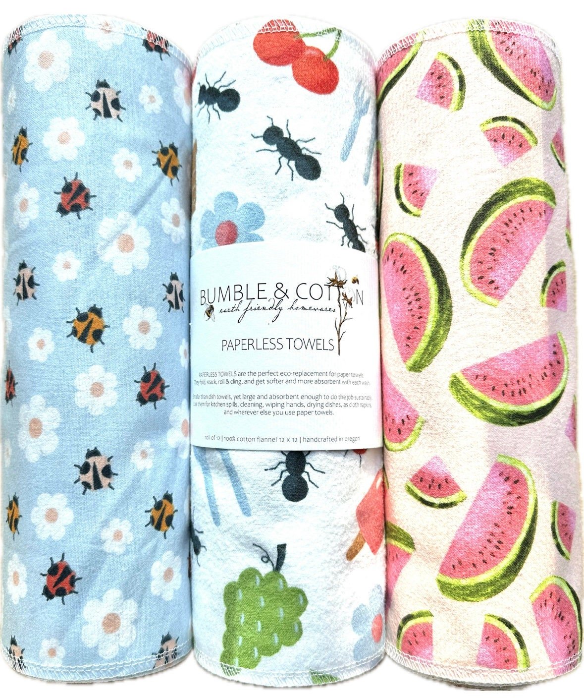 Summer Picnic Trio Paperless Towels || Unpaper Towels || Eco-Friendly Summer Picnic Gift || 12x12 Sheets