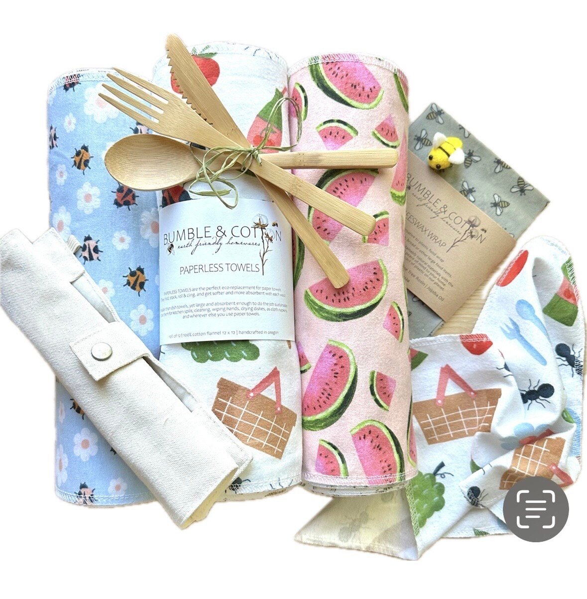 Summer Picnic Trio Paperless Towels || Unpaper Towels || Eco-Friendly Summer Picnic Gift || 12x12 Sheets