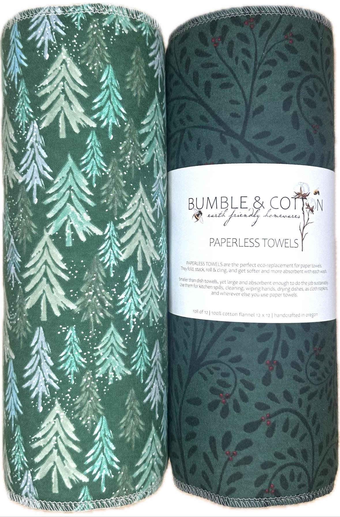 Winter Green Trio Paperless Towels || Unpaper Towels || Zero Waste Kitchen Gifts 12x12 Sheets