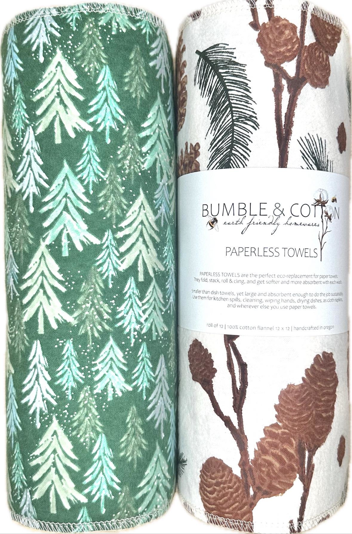 Winter Green Trio Paperless Towels || Unpaper Towels || Zero Waste Kitchen Gifts 12x12 Sheets
