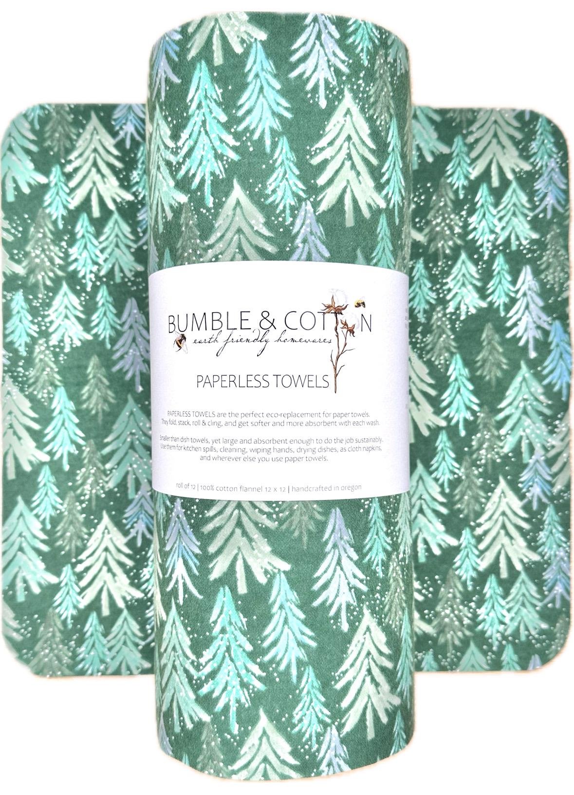 Painted Pine Trees Paperless Towels || Eco Sustainable Kitchen Gift || Unpaper Towels 12x12 Sheets