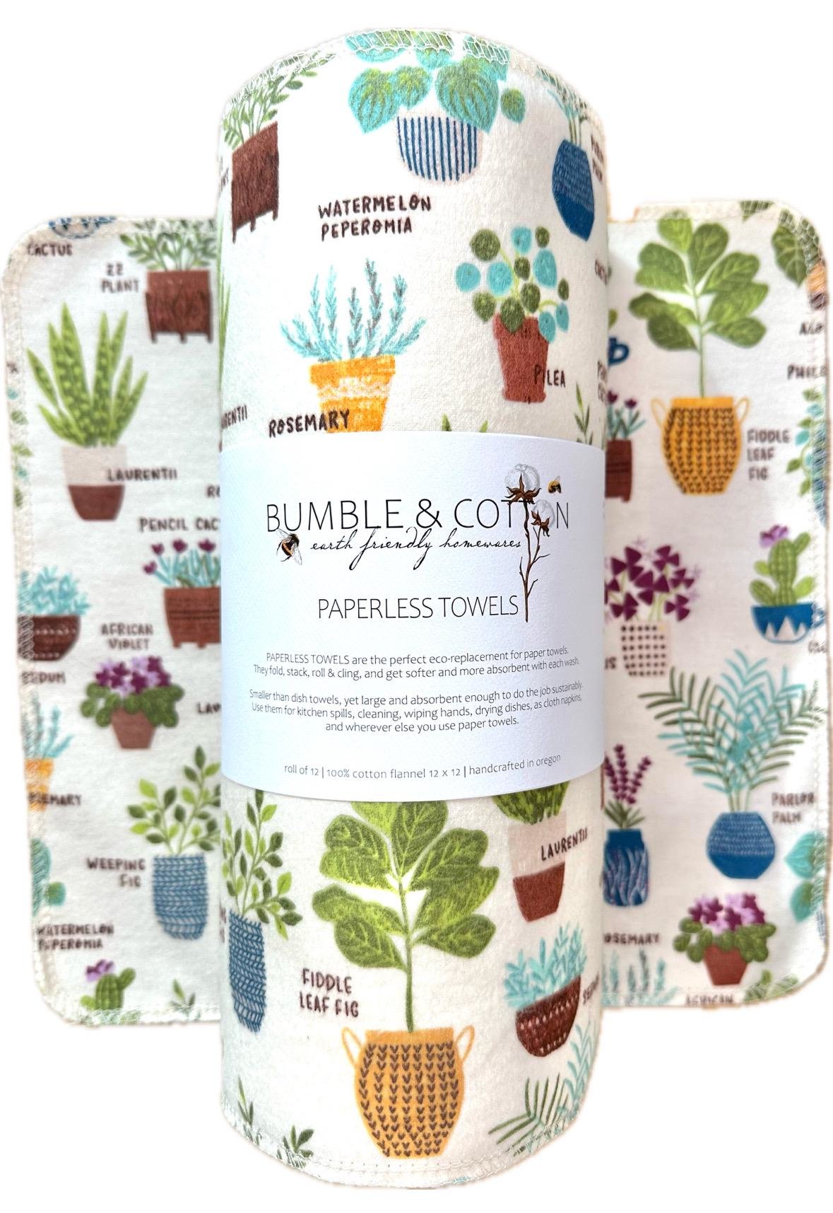 Potted Plants Paperless Towels || Unpaper Towels || Eco Sustainable Zero Waste Kitchen 12x12 Sheets