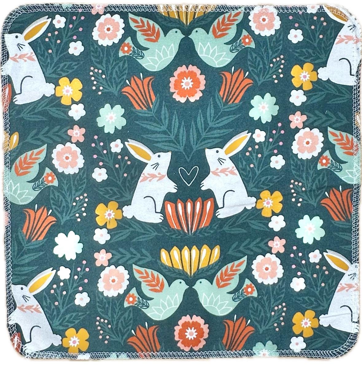 Folkart Rabbit Floral Paperless Towels || Eco-Friendly Gift || Unpaper Towels 12x12 Sheets