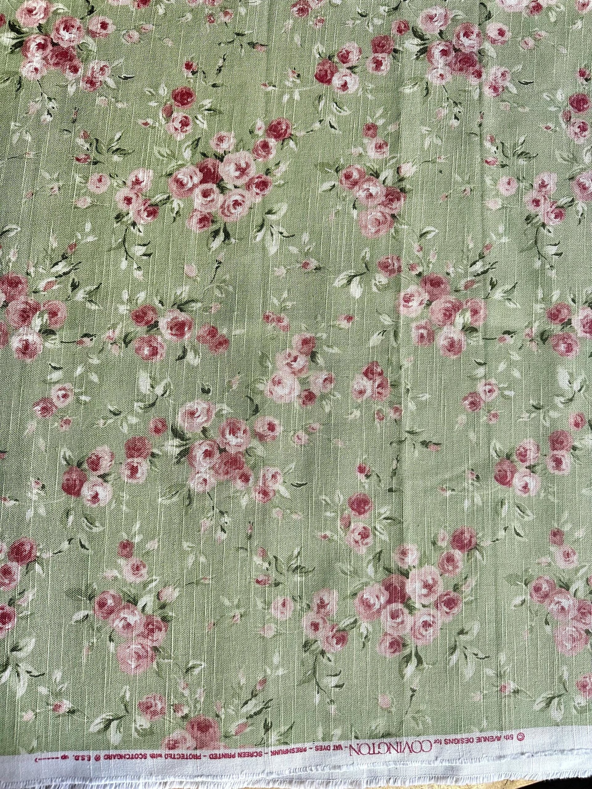 Linen Deadstock Yardage || Vintage Floral on Green