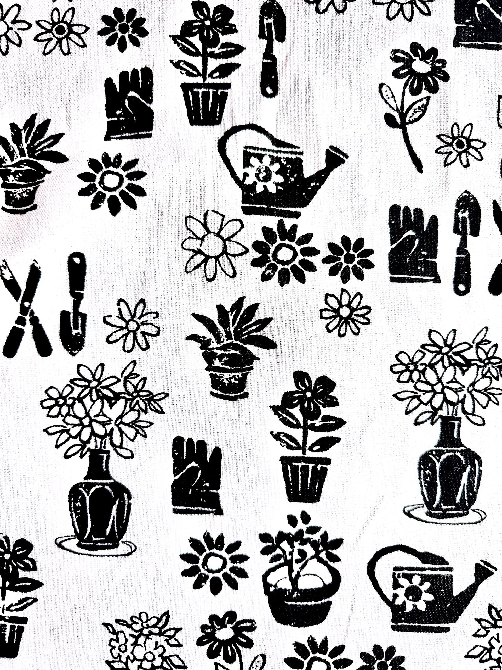 Linen Deadstock Yardage || Gardener’s Delight Black on White 