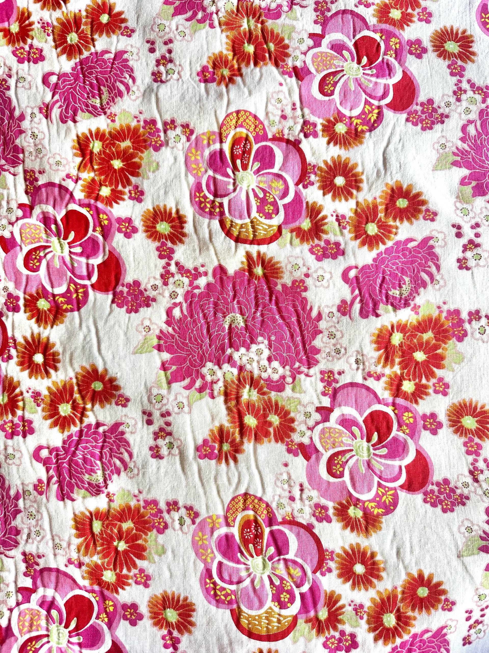 Linen Deadstock Yardage || Pink Fuchsia Floral || Lightweight Linen on off-white