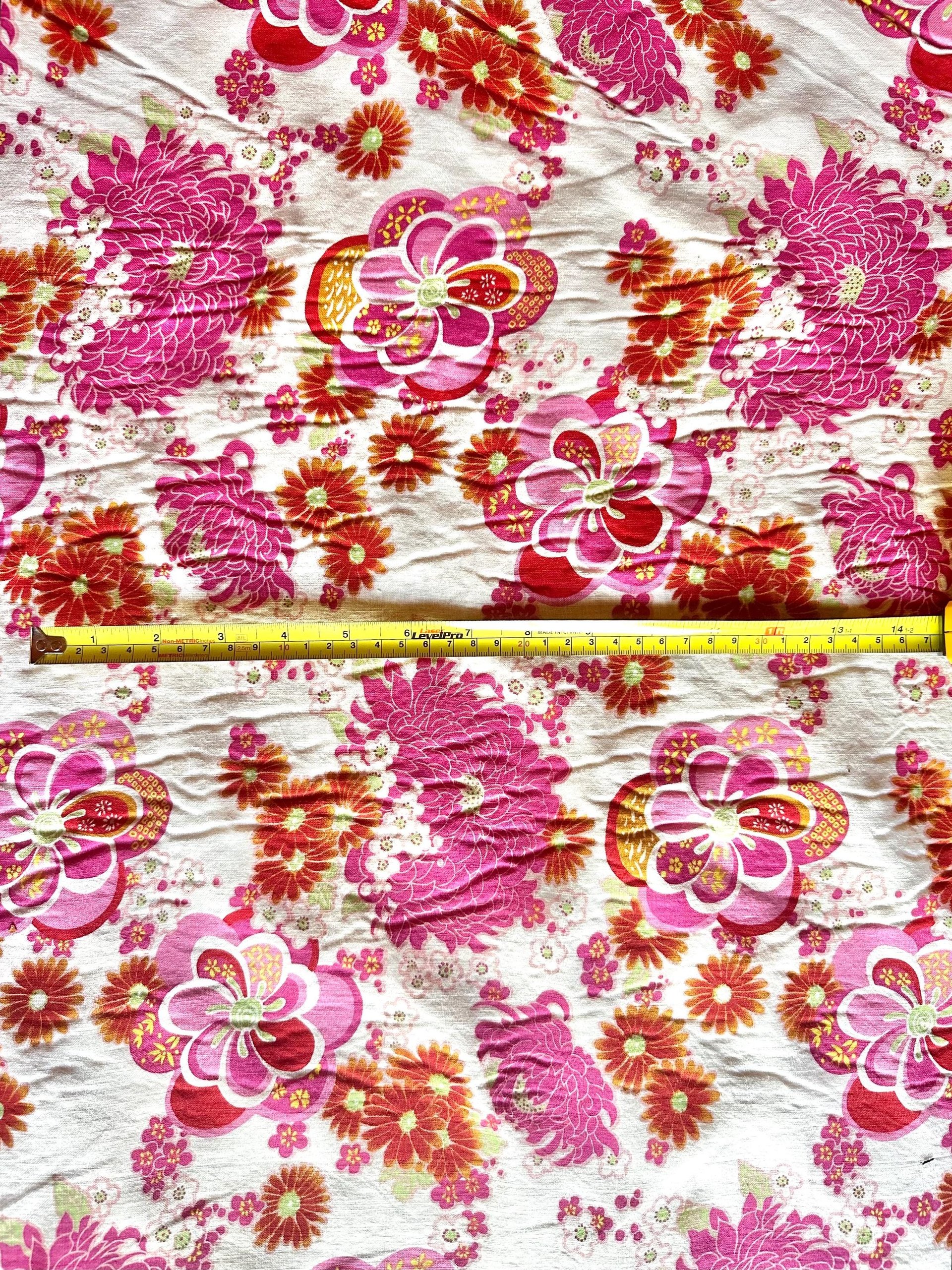 Linen Deadstock Yardage || Pink Fuchsia Floral || Lightweight Linen on off-white