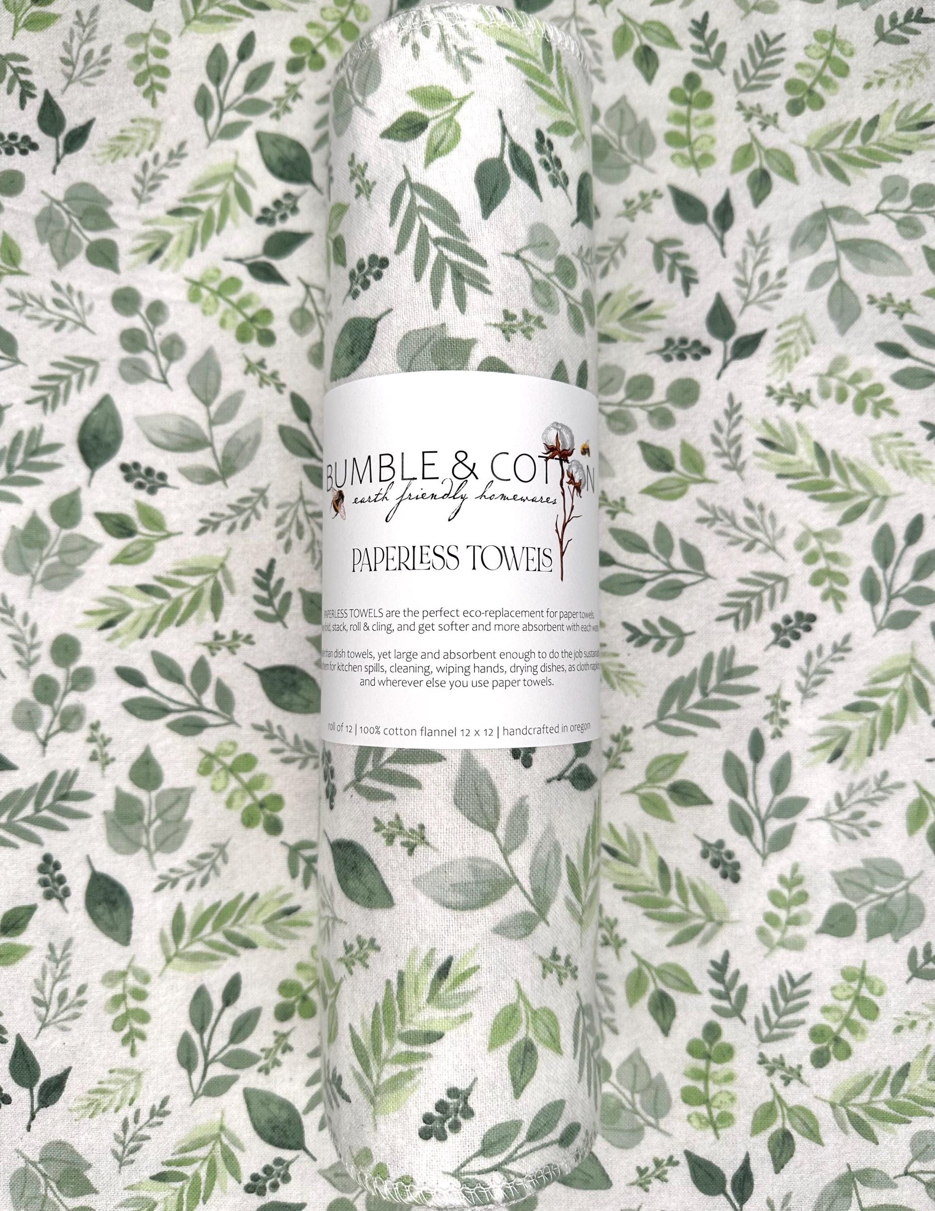 Woodland Leaves Paperless Towels || Reusable Paper Towels || Eco Kitchen Gift 12x12 Sheets || Cloth Napkins