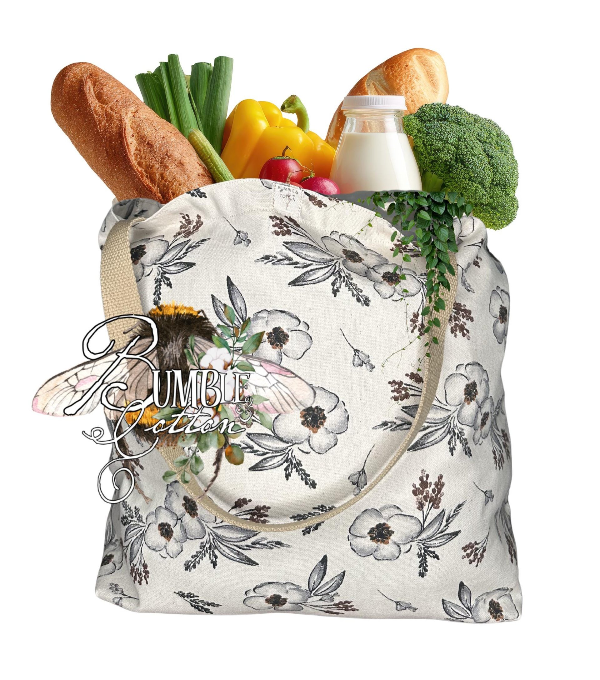 Handmade Botanical Cotton Tote Bag | Nature-Inspired Farmers Market Shopping Bag