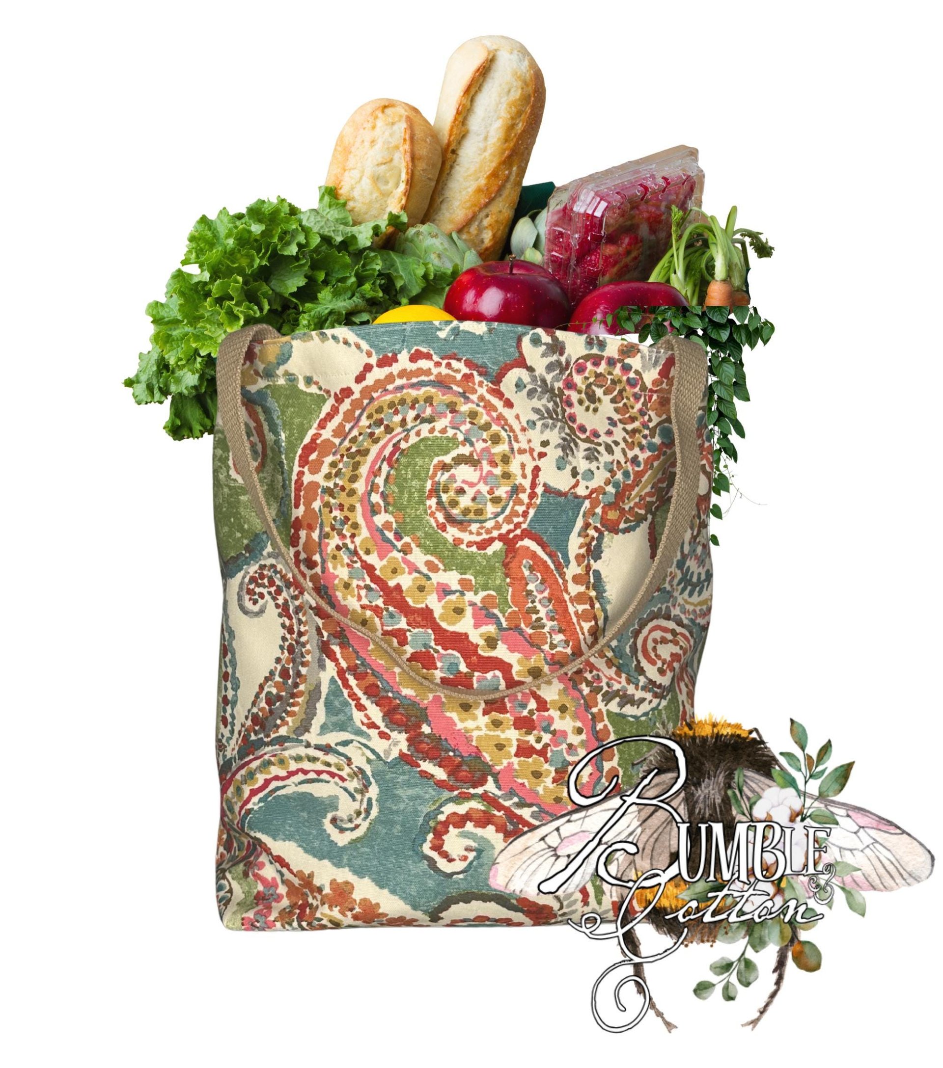 Handmade Botanical Cotton Tote Bag | Nature-Inspired Farmers Market Shopping Bag