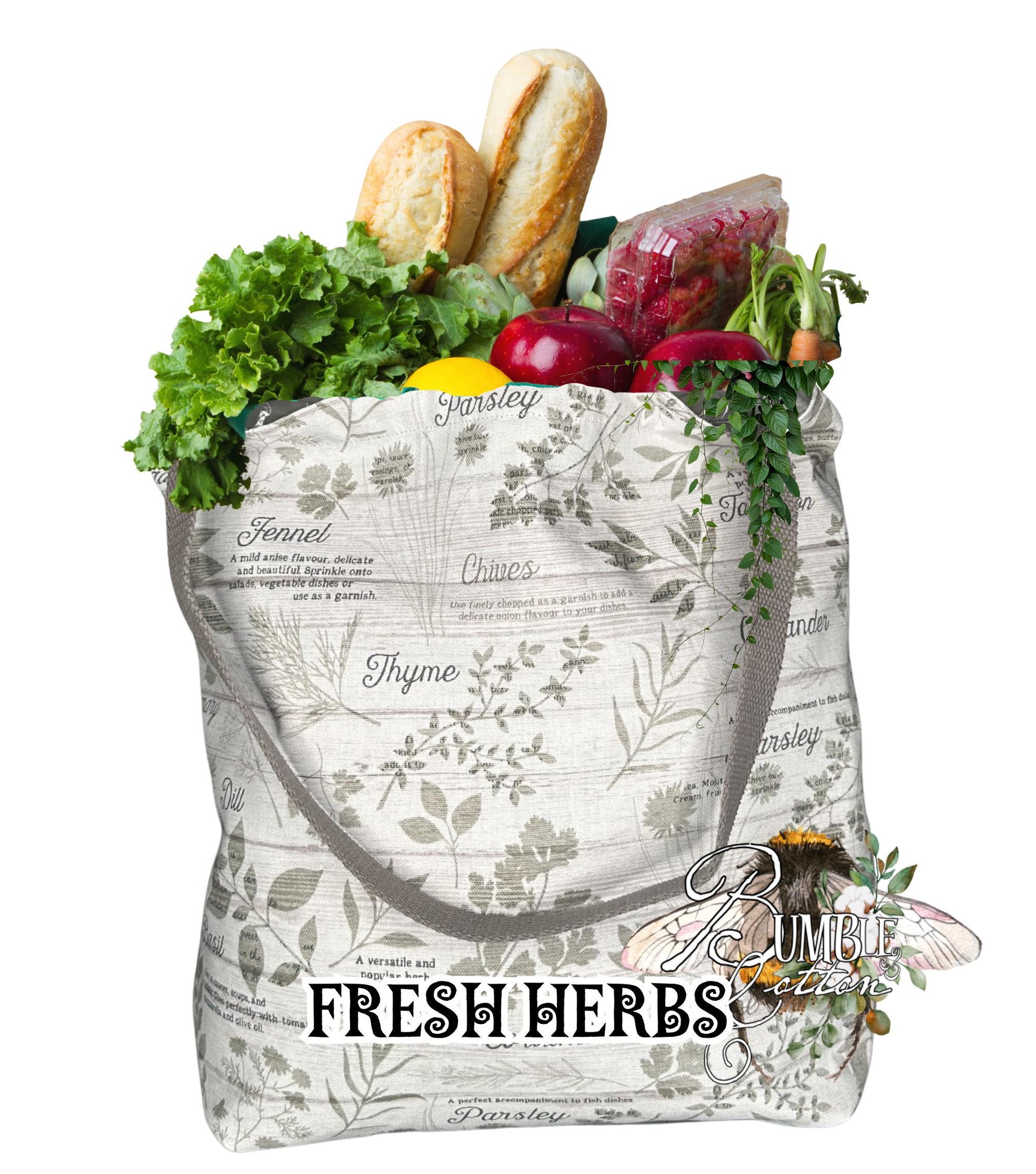 Botanical Cotton Tote Bag | Farmers Market Shopping Bag