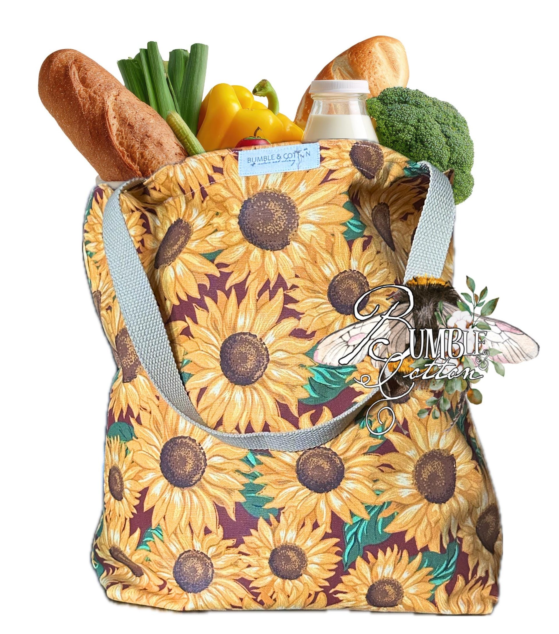 Handmade Botanical Cotton Tote Bag | Nature-Inspired Farmers Market Shopping Bag