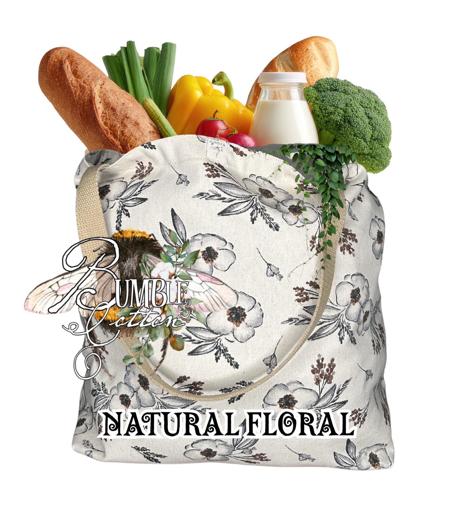 Botanical Cotton Tote Bag | Farmers Market Shopping Bag