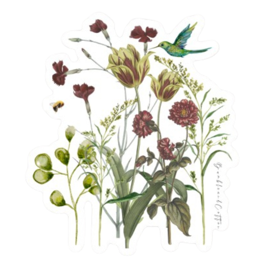 Hummingbird Floral Sticker