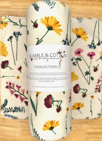 Pressed Flowers Paperless Towels || Spring Unpaper Towels || Zero-Waste Kitchen 12x12