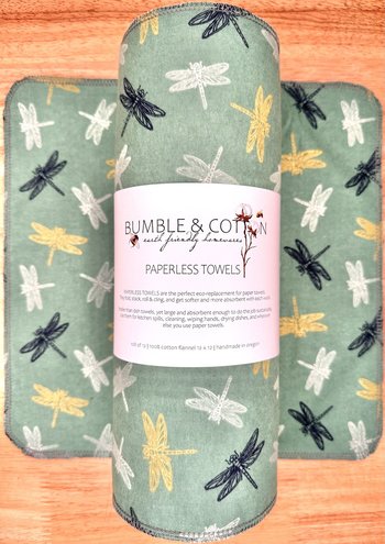 Dragonflies on Green Paperless Towels || Unpaper Towels || Eco-Friendly Gift 12x12 Sheets