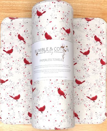 Cardinal Birds Paperless Towels || Unpaper Towels || Eco Sustainable Zero Waste Kitchen 12x12 Sheets