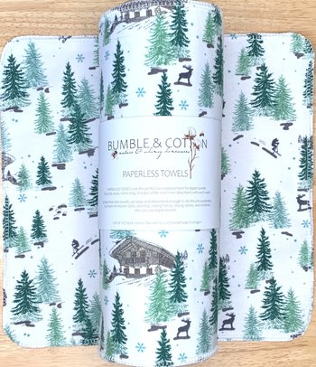 Winter Forest Paperless Towels || Eco Sustainable Kitchen || Ski Lodge Unpaper Towels 12x12 Sheets
