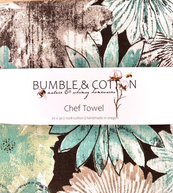 Teal Flowers Chef Towel || Nature Inspired Kitchen Towel