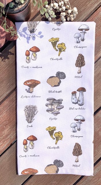 Wild Mushroom Illustrations Chef Towel || Nature Inspired Kitchen Towel