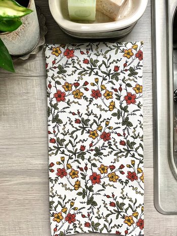 Red & Yellow Botanical Chef Towel || Nature Inspired Kitchen Towel