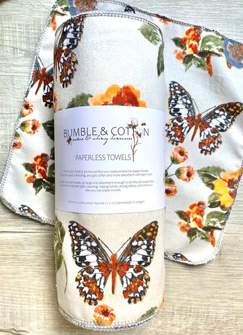 Butterflies on oatmeal Paperless Towels || Unpaper Towels || Eco-Sustainable Kitchen