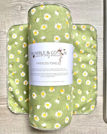 Daisies on sage green Paperless Towels || Unpaper Towels || Eco Sustainable Kitchen