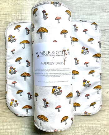 Funny Mushrooms Paperless Towels || Unpaper Towels || Eco Sustainable Zero Waste Kitchen || Mushroom Cloth Napkins 12x12 Sheets