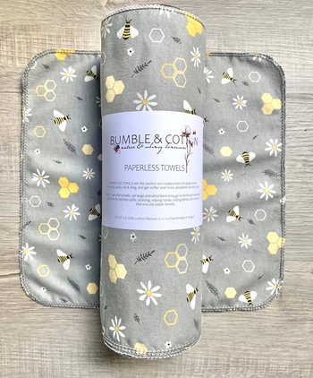 Bee’s & Daisies on grey Paperless Towels || Unpaper Towels || Eco Sustainable Kitchen