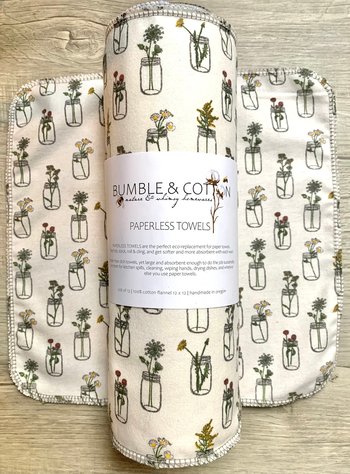 Mason Jar Flowers Paperless Towels || Unpaper Towels || Eco Sustainable Zero Waste Kitchen