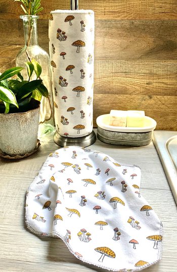 Funny Mushrooms Paperless Towels || Unpaper Towels || Eco Sustainable Zero Waste Kitchen || Mushroom Cloth Napkins 12x12 Sheets