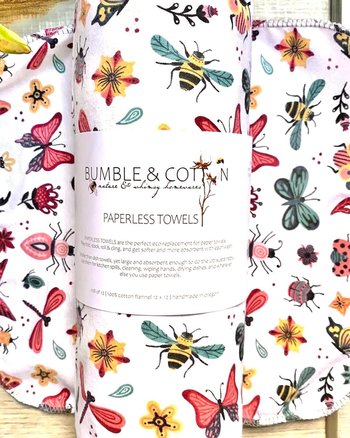 Bugs Beetles Butterflies Paperless Towels || Unpaper Towels || Eco Sustainable Kitchen 12x12 Sheets