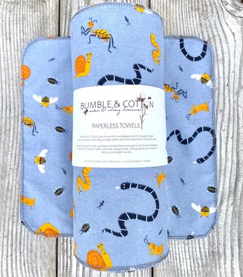 Snails • Snakes & Bees Paperless Towels || Unpaper Towels || Eco Sustainable Kitchen 12x12 Sheets