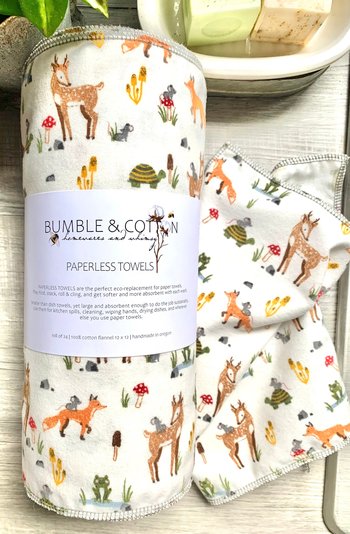 Forest Animals Paperless Towels || Unpaper Towels || Eco Sustainable 12x12 Sheets