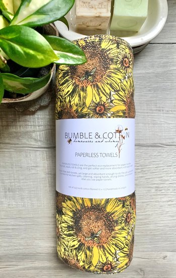 Sunflowers & Bumble Bees Paperless Towels || Unpaper Towels || eco friendly kitchen || zero-waste