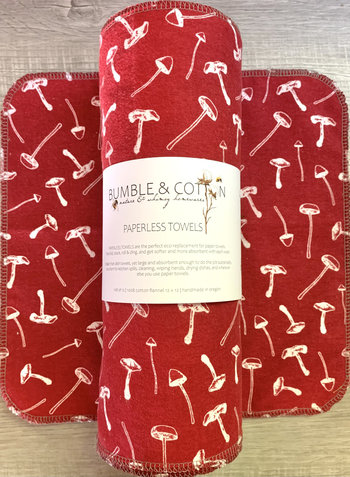 Mushrooms on burgundy Paperless Towels || Unpaper Towels || Eco Sustainable Kitchen