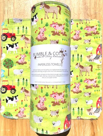 Farm Time Paperless Towels || Unpaper Towels || Eco Sustainable 12x12 Sheets