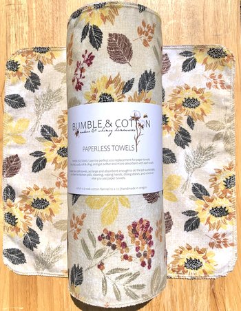 Soft Sunflowers & Greens Paperless Towels || Unpaper Towels || 12x12 sheets