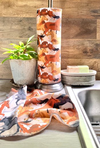 Wild Horses Paperless Towels || Unpaper Towels ||Eco Kitchen Botanical Gift  12x12 Sheets