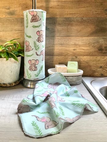 Elephants on blue Paperless Towels || Unpaper Towels || Eco Kitchen Gift 12x12 Sheets