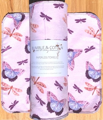 Dragonflies & Butterflies Paperless Towels || Unpaper Towels || Eco Sustainable Kitchen 12x12 Sheets