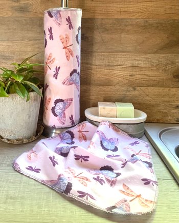 Dragonflies & Butterflies Paperless Towels || Unpaper Towels || Eco Sustainable Kitchen 12x12 Sheets