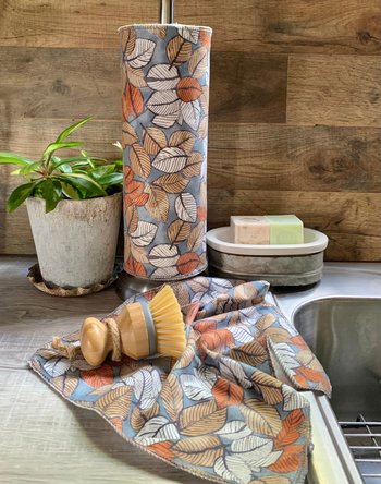 Leaves on grey Paperless Towels || Unpaper Towels || Eco Sustainable Zero Waste Kitchen 12x12 Sheets